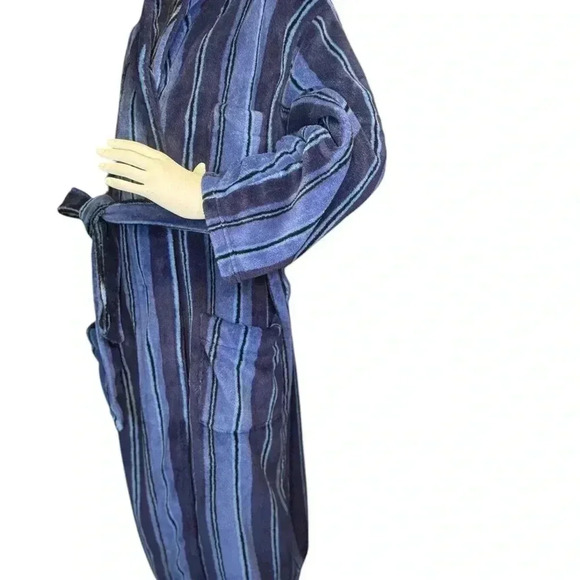 Vintage 80s 90s Stafford Robe One Size Striped Belted House Blue. - Picture 6 of 9